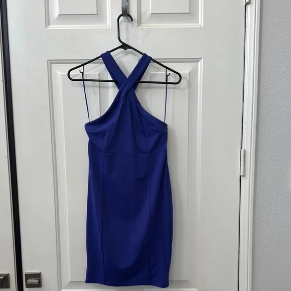 Leith Royal Blue Bodycon Sheath Dress with Halter Neckline for Cocktail - Picture 1 of 5